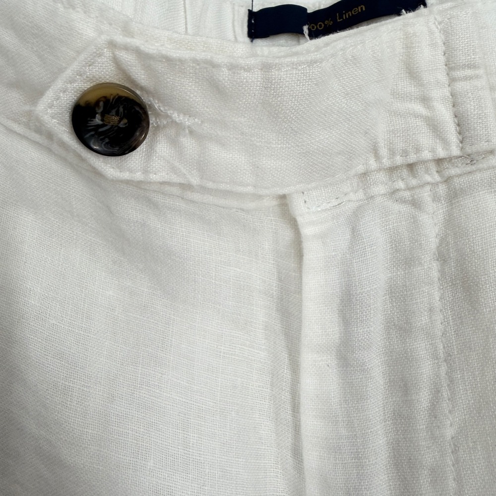 RACHEL Rachel Roy‎ Womens 100% Linen Cargo Pants Cream White Cropped Size L - Picture 7 of 11